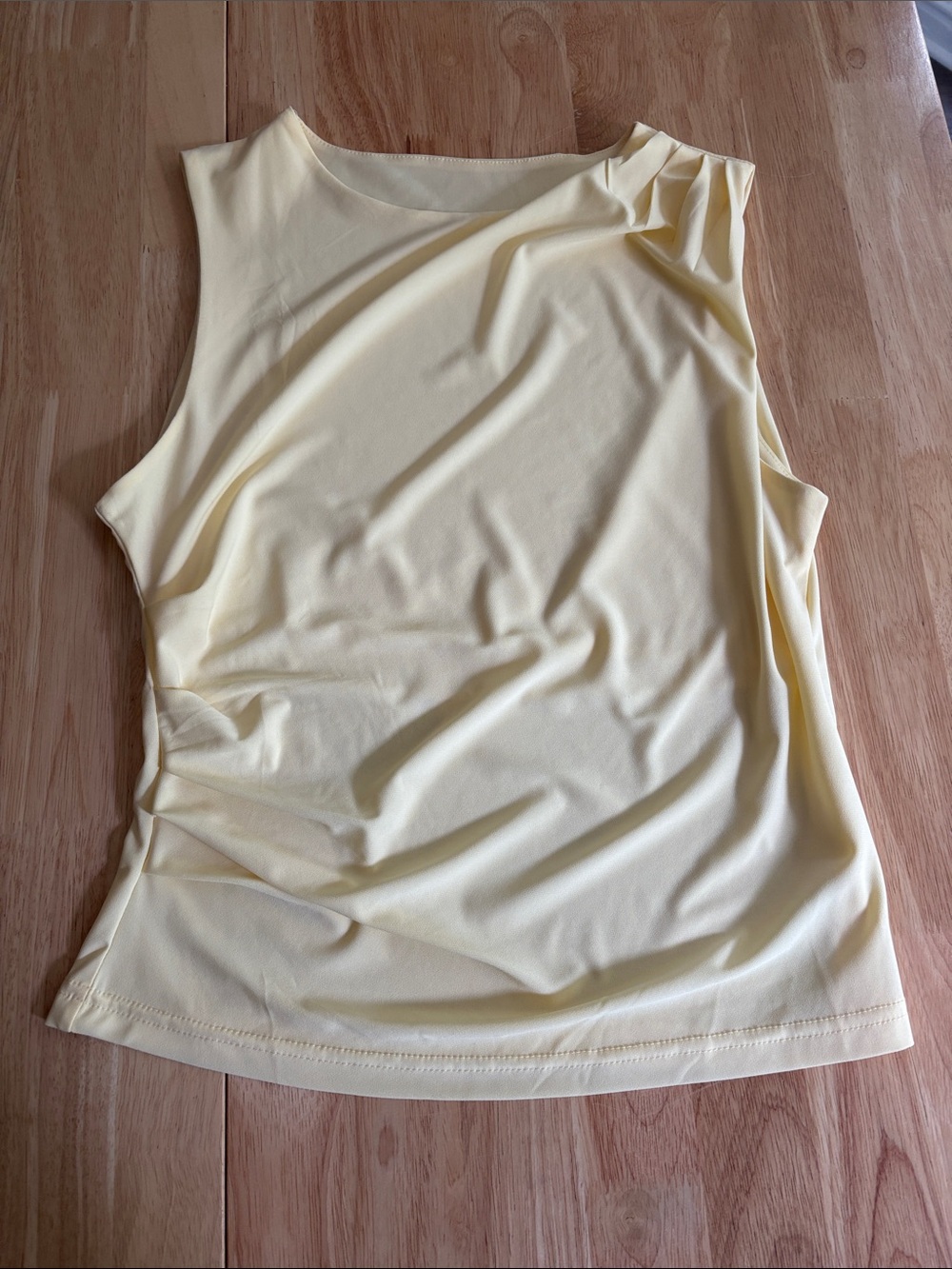 Sleeveless Light Butter Yellow Ruched Tank Top